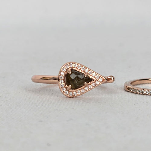 MA Rose Gold-Tone Teardrop Stone Wrap Ring Set with Clear Crystal Band - Size 7.5