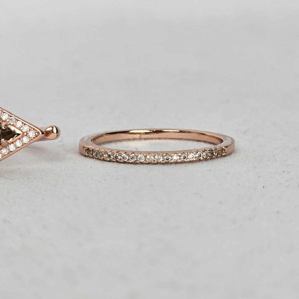 MA Rose Gold-Tone Teardrop Stone Wrap Ring Set with Clear Crystal Band - Size 7.5