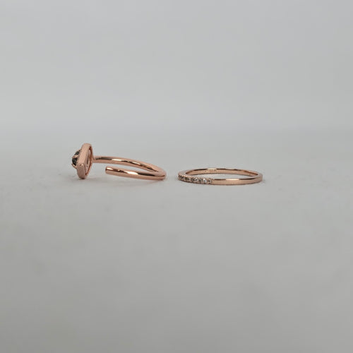 MA Rose Gold-Tone Teardrop Stone Wrap Ring Set with Clear Crystal Band - Size 7.5