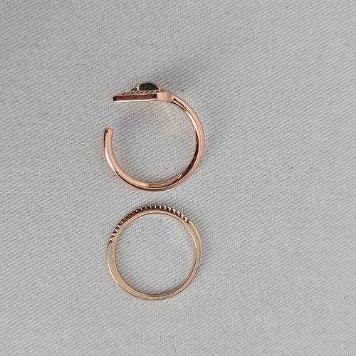 MA Rose Gold-Tone Teardrop Stone Wrap Ring Set with Clear Crystal Band - Size 7.5