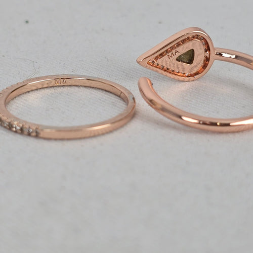 MA Rose Gold-Tone Teardrop Stone Wrap Ring Set with Clear Crystal Band - Size 7.5