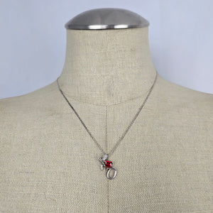 925 Sterling Silver X&O Love Necklace with Red Heart Stone & Clear Stones
