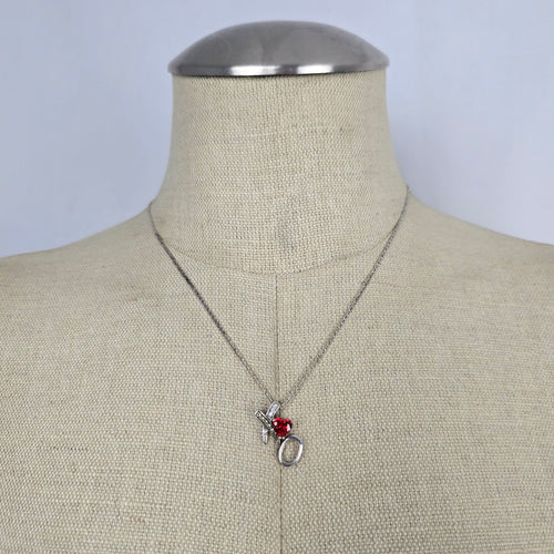 925 Sterling Silver X&O Love Necklace with Red Heart Stone & Clear Stones