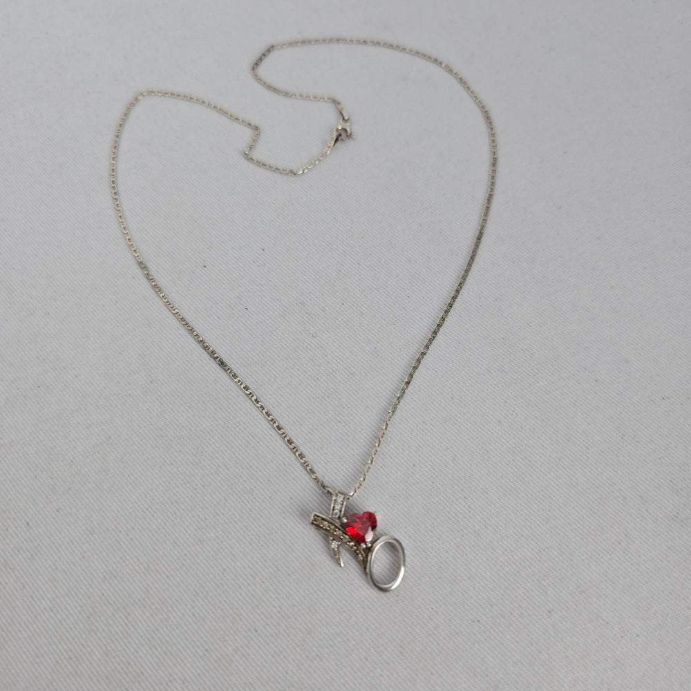 925 Sterling Silver X&O Love Necklace with Red Heart Stone & Clear Stones