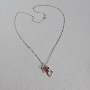 925 Sterling Silver X&O Love Necklace with Red Heart Stone & Clear Stones