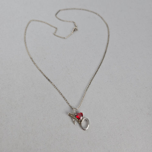 925 Sterling Silver X&O Love Necklace with Red Heart Stone & Clear Stones