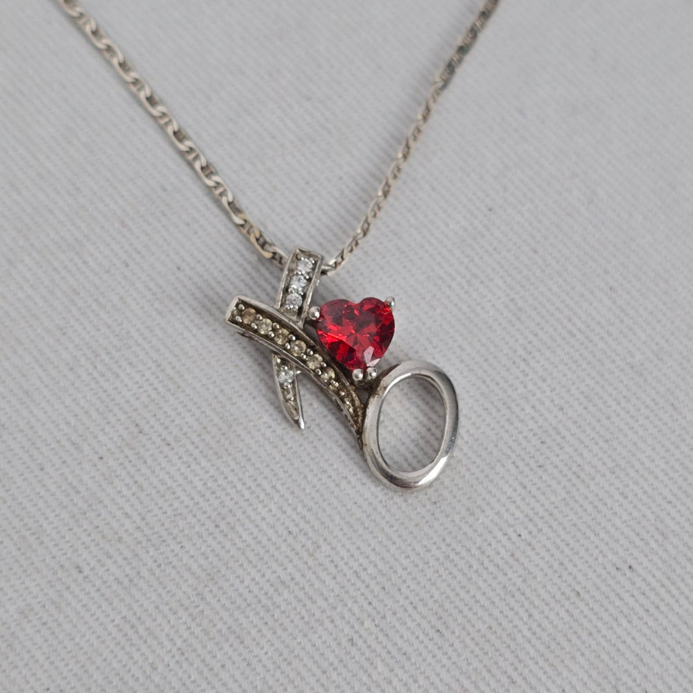 925 Sterling Silver X&O Love Necklace with Red Heart Stone & Clear Stones