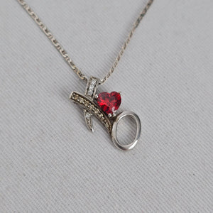 925 Sterling Silver X&O Love Necklace with Red Heart Stone & Clear Stones