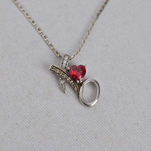 925 Sterling Silver X&O Love Necklace with Red Heart Stone & Clear Stones