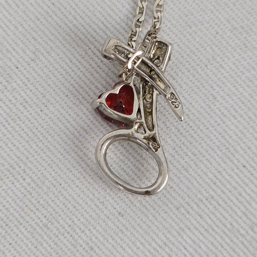 925 Sterling Silver X&O Love Necklace with Red Heart Stone & Clear Stones