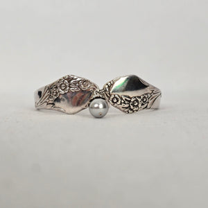 Vintage Communiy Silver Bracelet with Floral Design & Pearl Charms