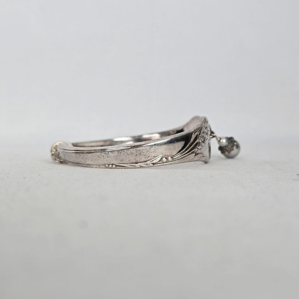 Vintage Communiy Silver Bracelet with Floral Design & Pearl Charms