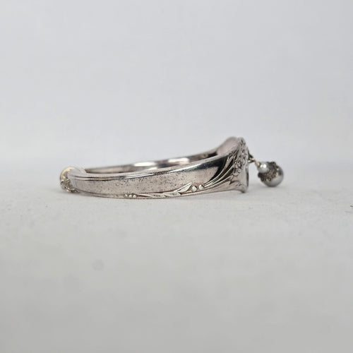 Vintage Communiy Silver Bracelet with Floral Design & Pearl Charms