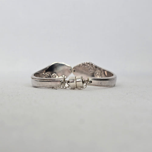 Vintage Communiy Silver Bracelet with Floral Design & Pearl Charms
