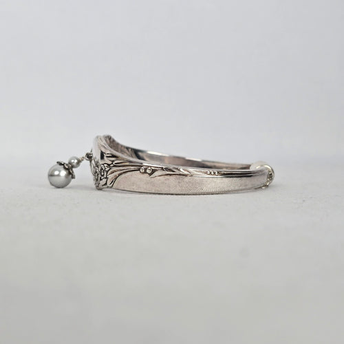 Vintage Communiy Silver Bracelet with Floral Design & Pearl Charms