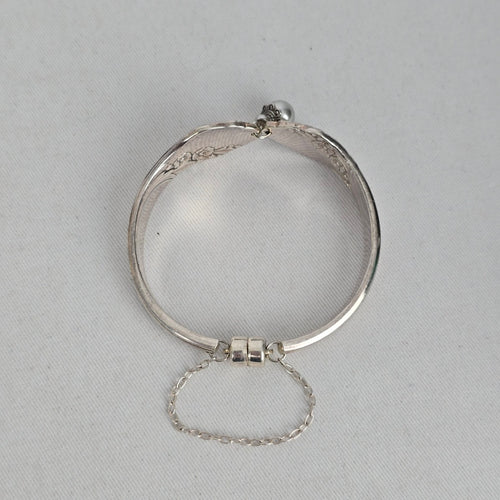 Vintage Communiy Silver Bracelet with Floral Design & Pearl Charms