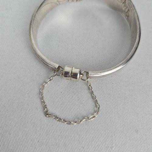 Vintage Communiy Silver Bracelet with Floral Design & Pearl Charms