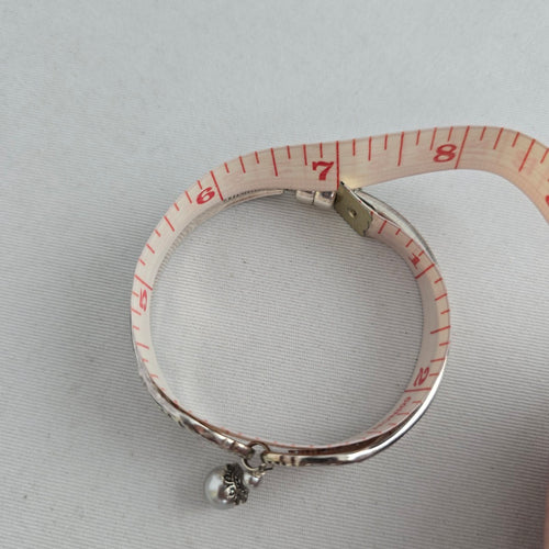 Vintage Communiy Silver Bracelet with Floral Design & Pearl Charms