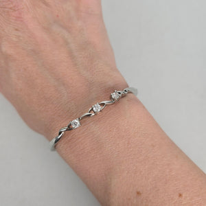 Silver-Tone Twisted Three-Stone Station Bangle Bracelet