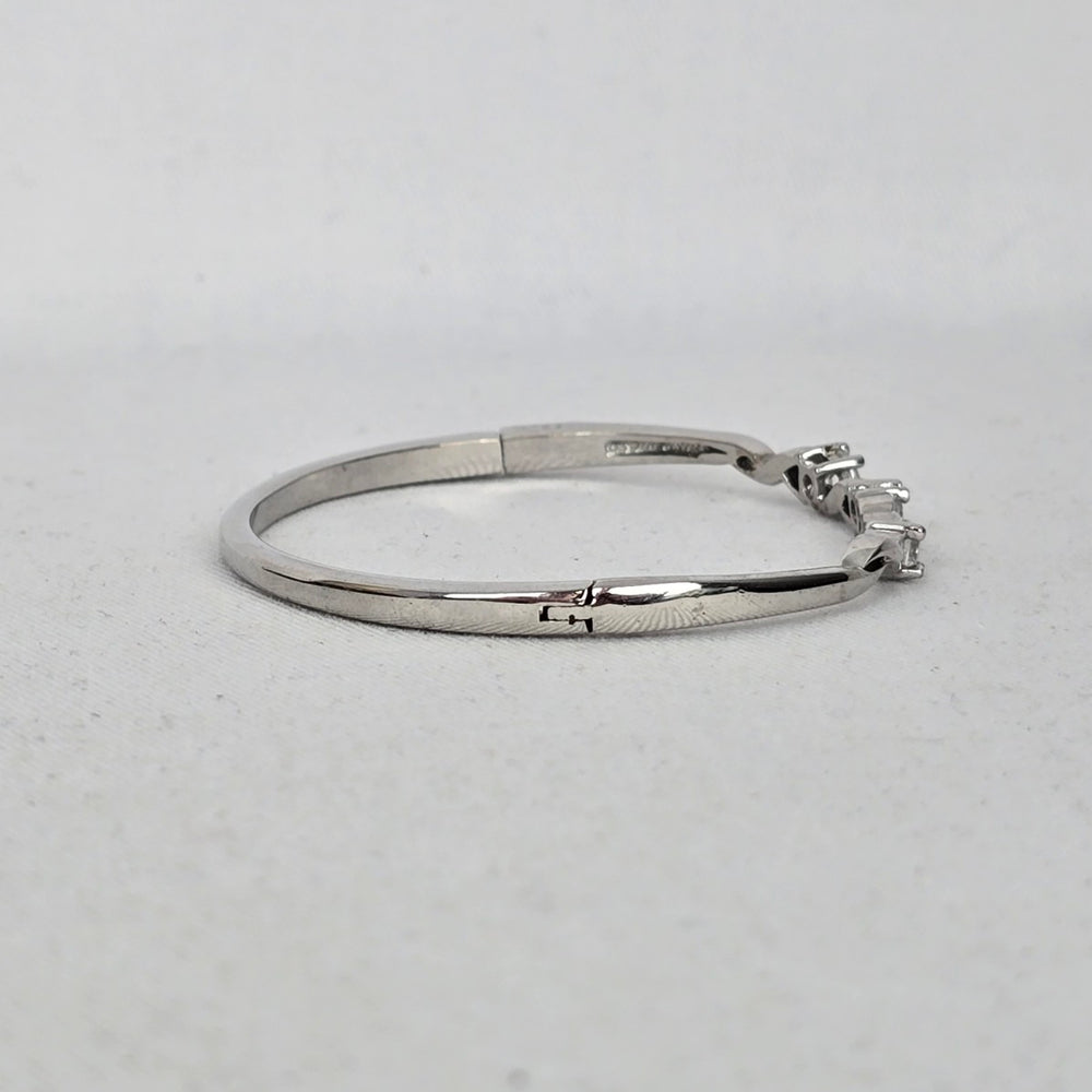 Silver-Tone Twisted Three-Stone Station Bangle Bracelet