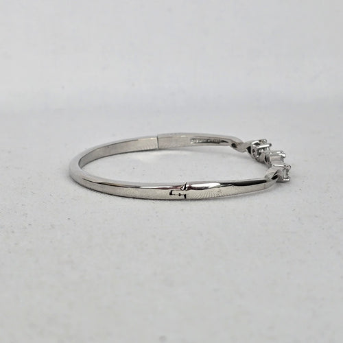 Silver-Tone Twisted Three-Stone Station Bangle Bracelet