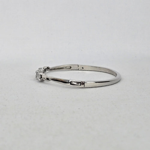 Silver-Tone Twisted Three-Stone Station Bangle Bracelet