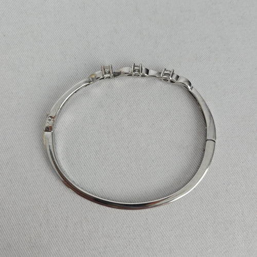 Silver-Tone Twisted Three-Stone Station Bangle Bracelet