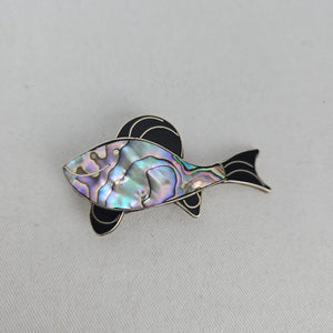 Vintage Mexico Alpaca Sterling Silver Abalone Shell Fish Brooch Pin
