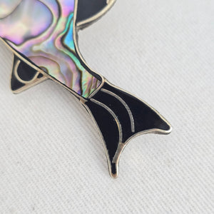Vintage Mexico Alpaca Sterling Silver Abalone Shell Fish Brooch Pin