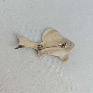 Vintage Mexico Alpaca Sterling Silver Abalone Shell Fish Brooch Pin