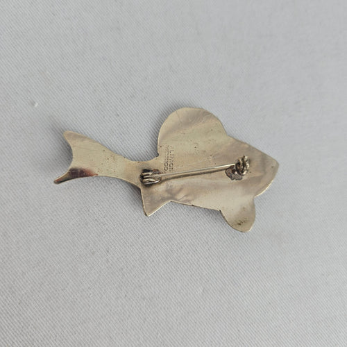 Vintage Mexico Alpaca Sterling Silver Abalone Shell Fish Brooch Pin