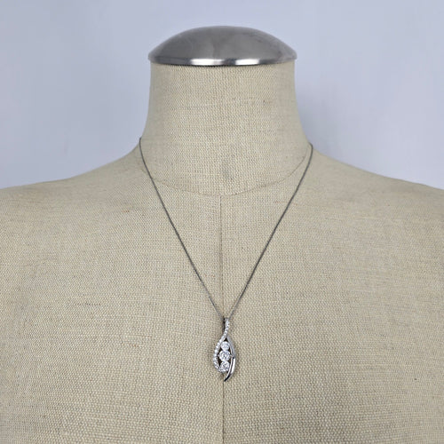 Vintage 925 Sterling Silver Clear Stone Teardrop Pendant Necklace