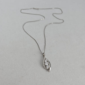 Vintage 925 Sterling Silver Clear Stone Teardrop Pendant Necklace
