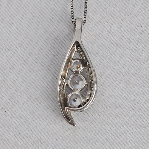 Vintage 925 Sterling Silver Clear Stone Teardrop Pendant Necklace