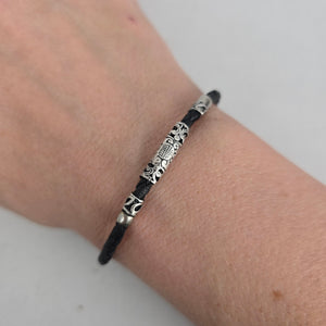 Vintage 925 Marked Silver & Black Braided Leather Bracelet