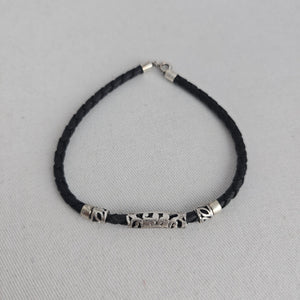 Vintage 925 Marked Silver & Black Braided Leather Bracelet