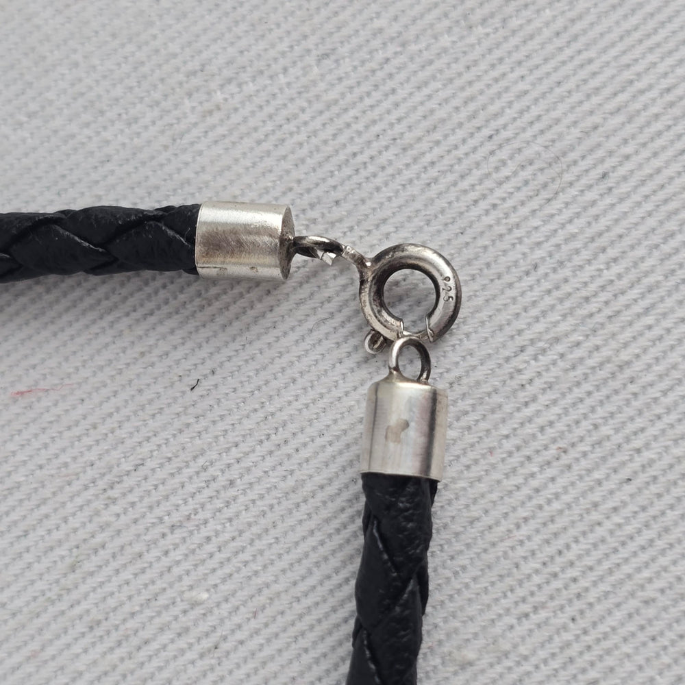 Vintage 925 Marked Silver & Black Braided Leather Bracelet
