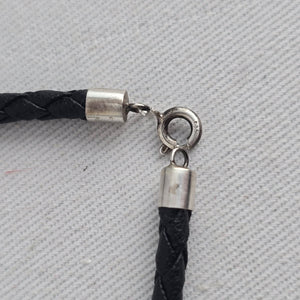 Vintage 925 Marked Silver & Black Braided Leather Bracelet