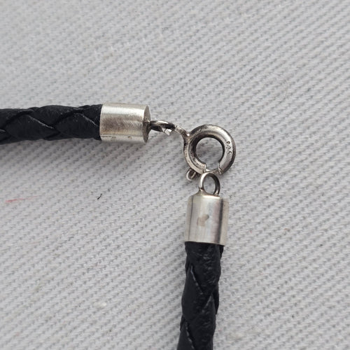 Vintage 925 Marked Silver & Black Braided Leather Bracelet