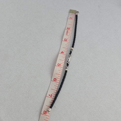 Vintage 925 Marked Silver & Black Braided Leather Bracelet