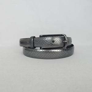 MEXX Metallic Gray Snakeskin Embossed Leather Belt - Size M/L