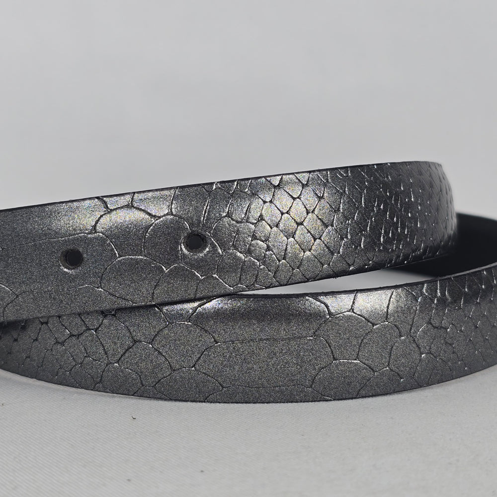 MEXX Metallic Gray Snakeskin Embossed Leather Belt - Size M/L