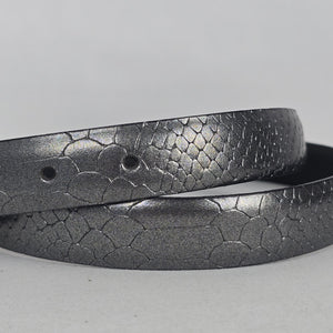 MEXX Metallic Gray Snakeskin Embossed Leather Belt - Size M/L