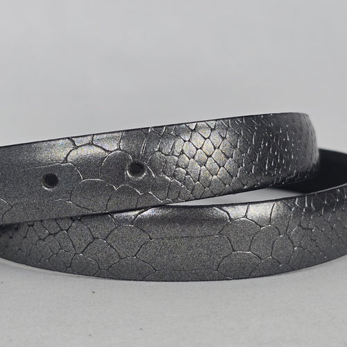 MEXX Metallic Gray Snakeskin Embossed Leather Belt - Size M/L