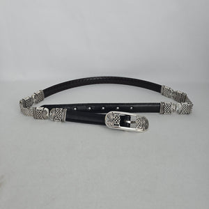 Brighton Brown & Black Leather Celtic Knot Silver-Tone Chain Belt Size S/M