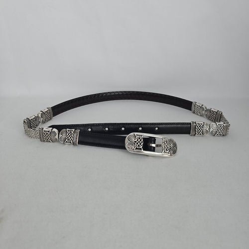 Brighton Brown & Black Leather Celtic Knot Silver-Tone Chain Belt Size S/M