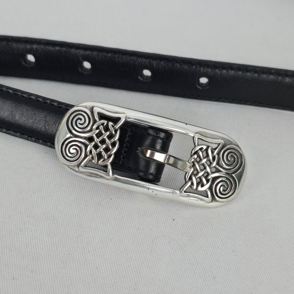Brighton Brown & Black Leather Celtic Knot Silver-Tone Chain Belt Size S/M