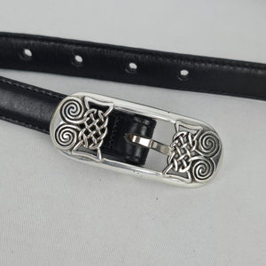 Brighton Brown & Black Leather Celtic Knot Silver-Tone Chain Belt Size S/M
