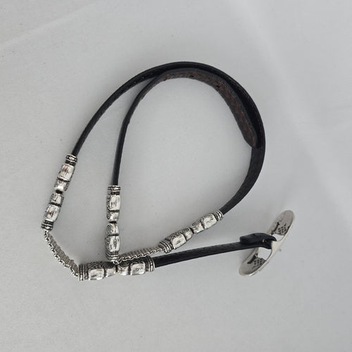 Brighton Brown & Black Leather Celtic Knot Silver-Tone Chain Belt Size S/M