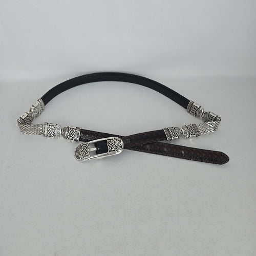 Brighton Brown & Black Leather Celtic Knot Silver-Tone Chain Belt Size S/M